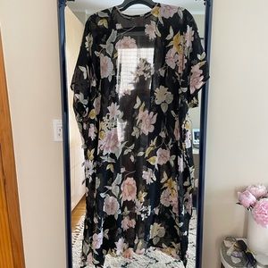 Long Black Flower Pattern Cover up